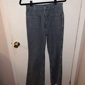 Blue and white stripe flare jeans